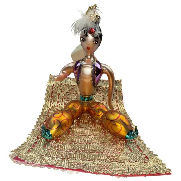 Laved Aladin On Magic Carpet Christmas Ornament Italian Blown Glass 1990s - Picture 2 of 9